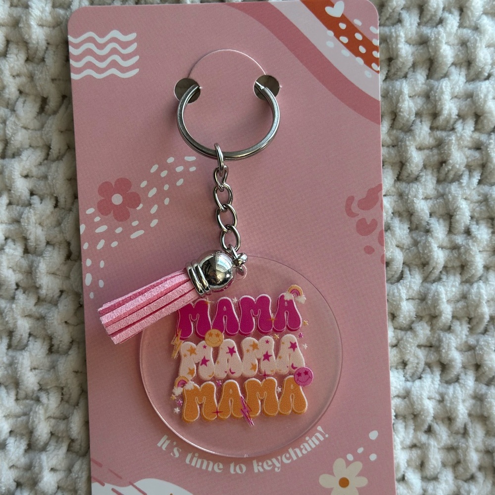 Mama Keychain with Pink Tassel - Homemade